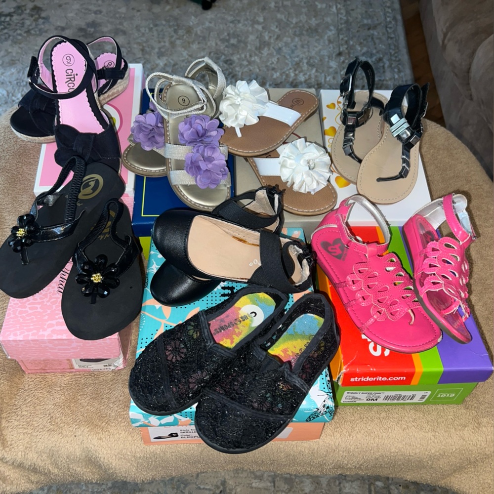 Black Kids Sandals with Floral Design
